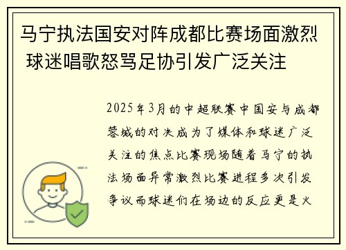 马宁执法国安对阵成都比赛场面激烈 球迷唱歌怒骂足协引发广泛关注